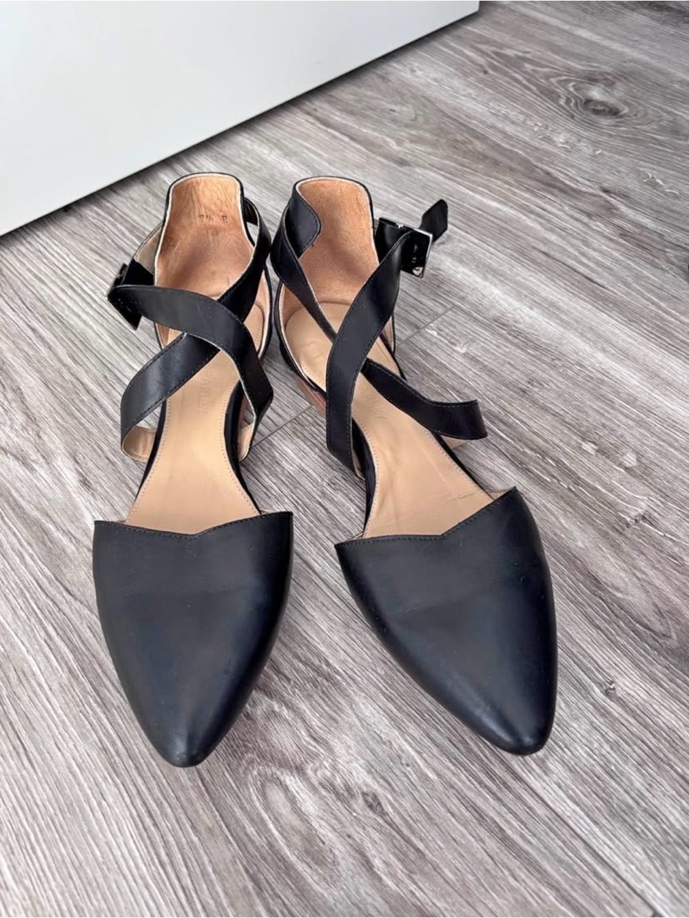 Poppy Barley Black Pointed D'Orsay Crisscross Flats